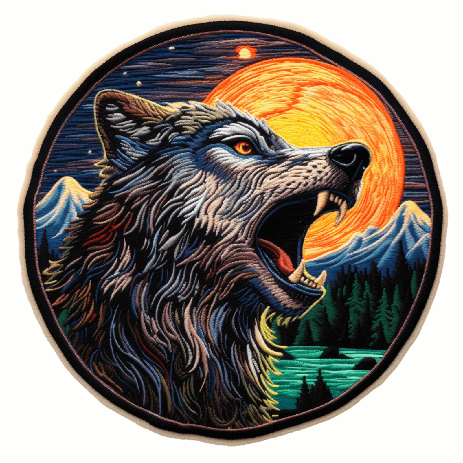 Wolf Patch Iron-on Applique Wild Animal Badge, Howling Snarling Coyote