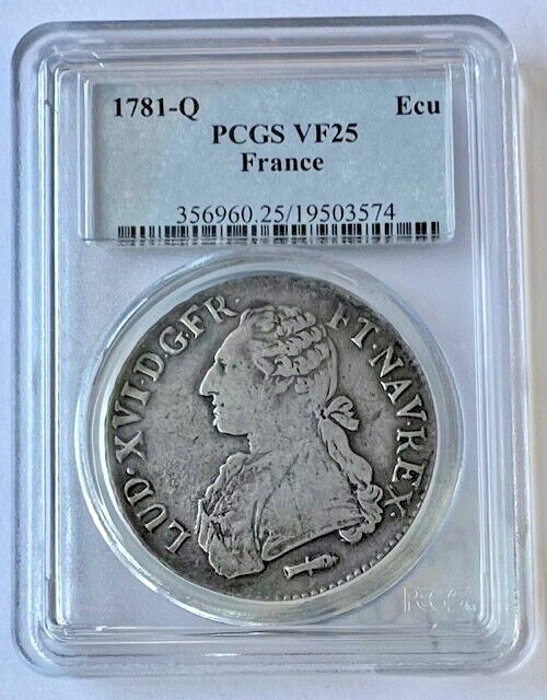 1781-Q ~ France ~ Silver Ecu ~ Gad-356s ~ PCGS ~ VF 25 ~ Toned Silver ~ $288.88