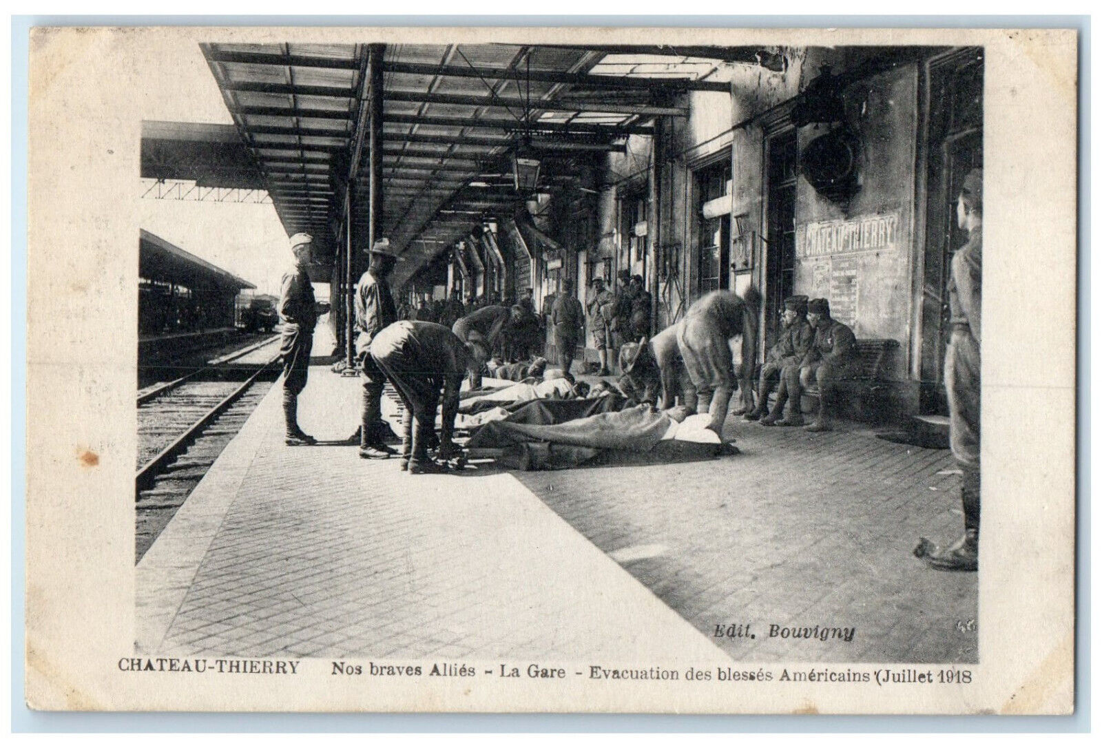 1918 Our Brave Allies Chateau Thierry  Train Station Aisne France WW1 Postcard