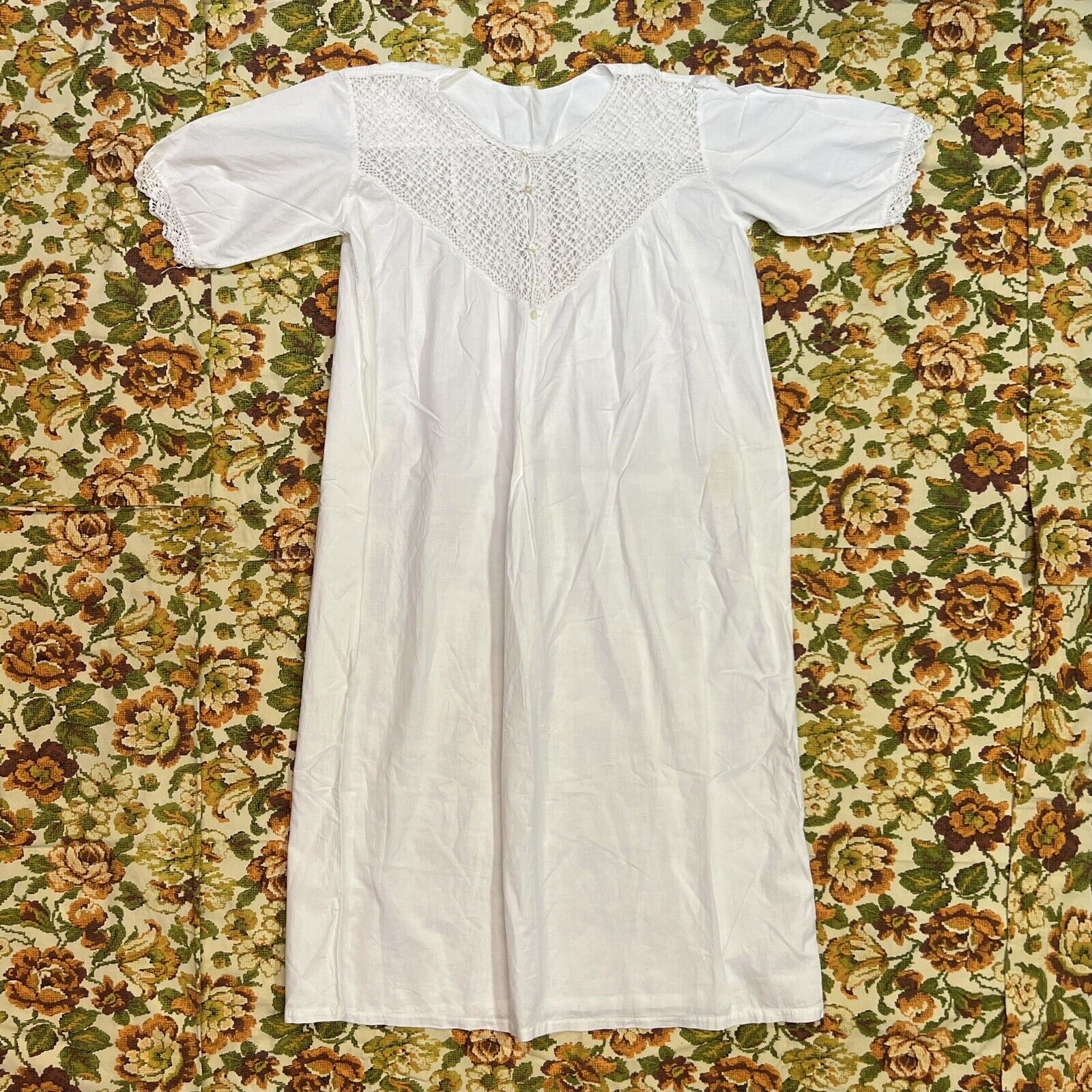 As-Is Vintage 20s 30s Nightgown Dress | White Cotton Maxi Crochet Yoke