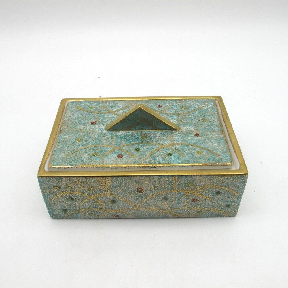 Kutani Ware  Antique Folk Craft Tamasui Accessory Case Ceramic Box With Lid Heig