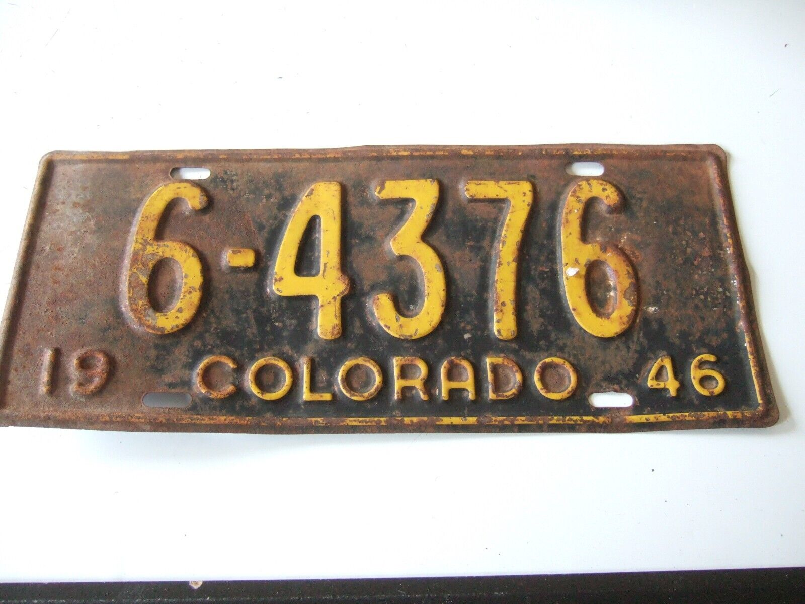 1946 COLORADO LICENSE PLATE  ~ 6-4376  ~  READY FOR RESTORATION  ORIGINAL PAINT