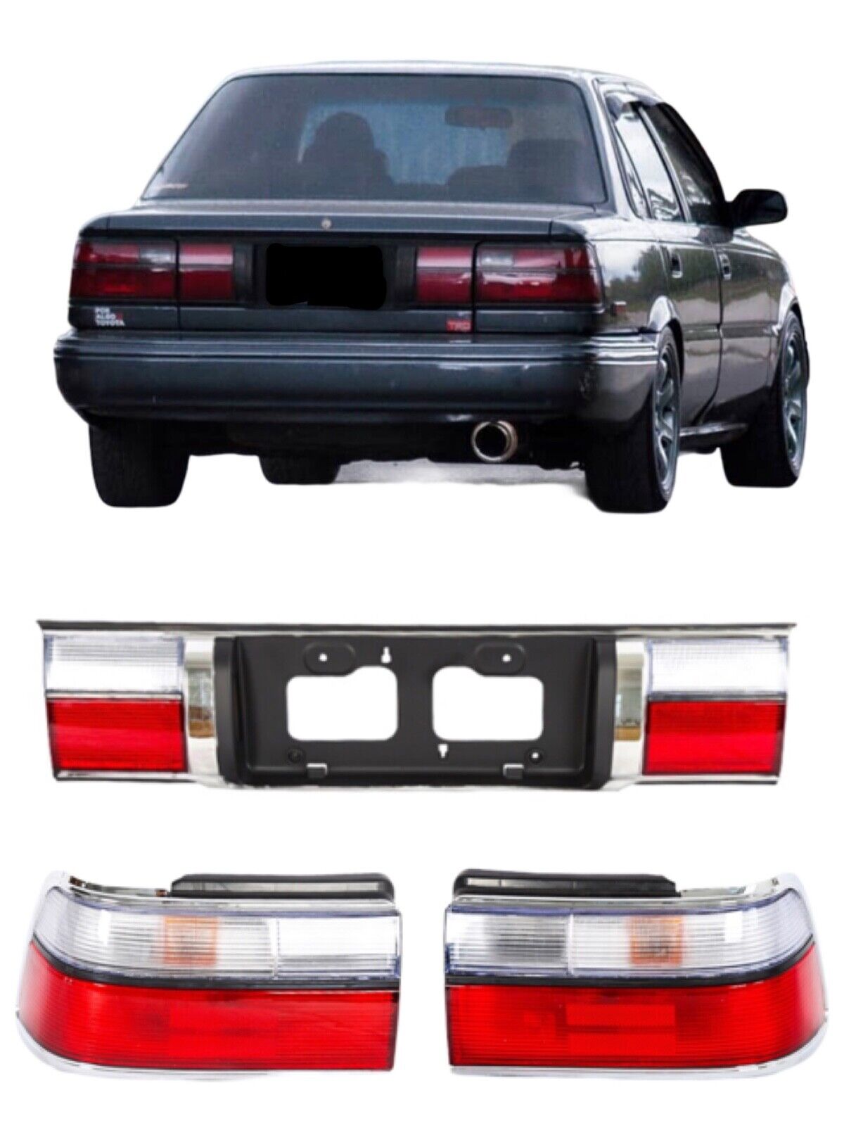 FOR 88 92 Toyota Corolla Sedan AE90 EE90 Rear Tail Lights License Plate 3pcs Set