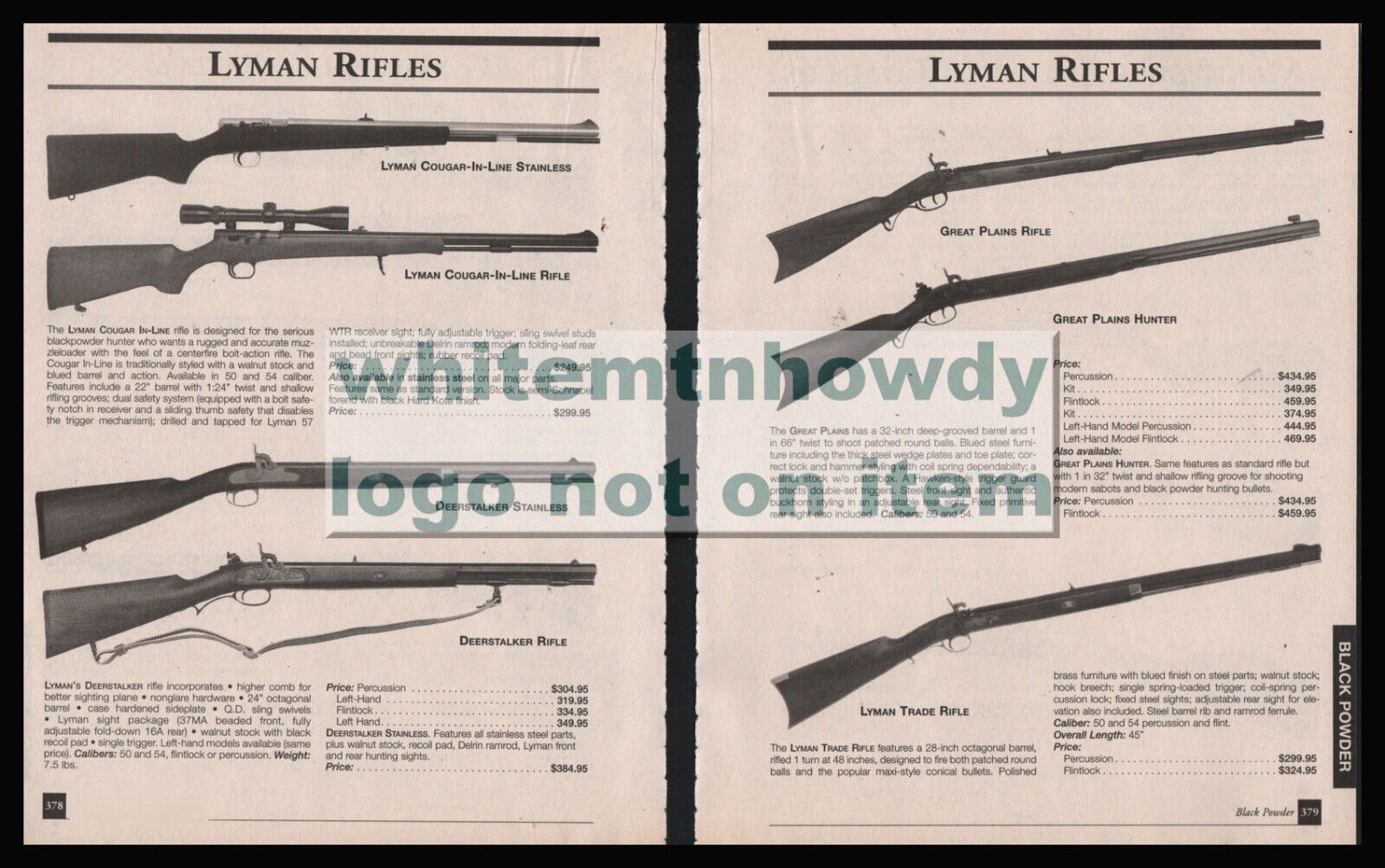 2001 LYMAN Rifle  2 AD LOT Blackpowder Cougar, Deerstalker, Great Plains, Trade