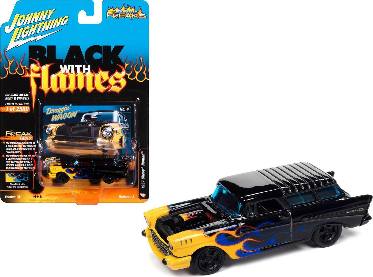 1957 Chevrolet Nomad Draggin\' Wagon Black With Blue And Yellow Flames Black With