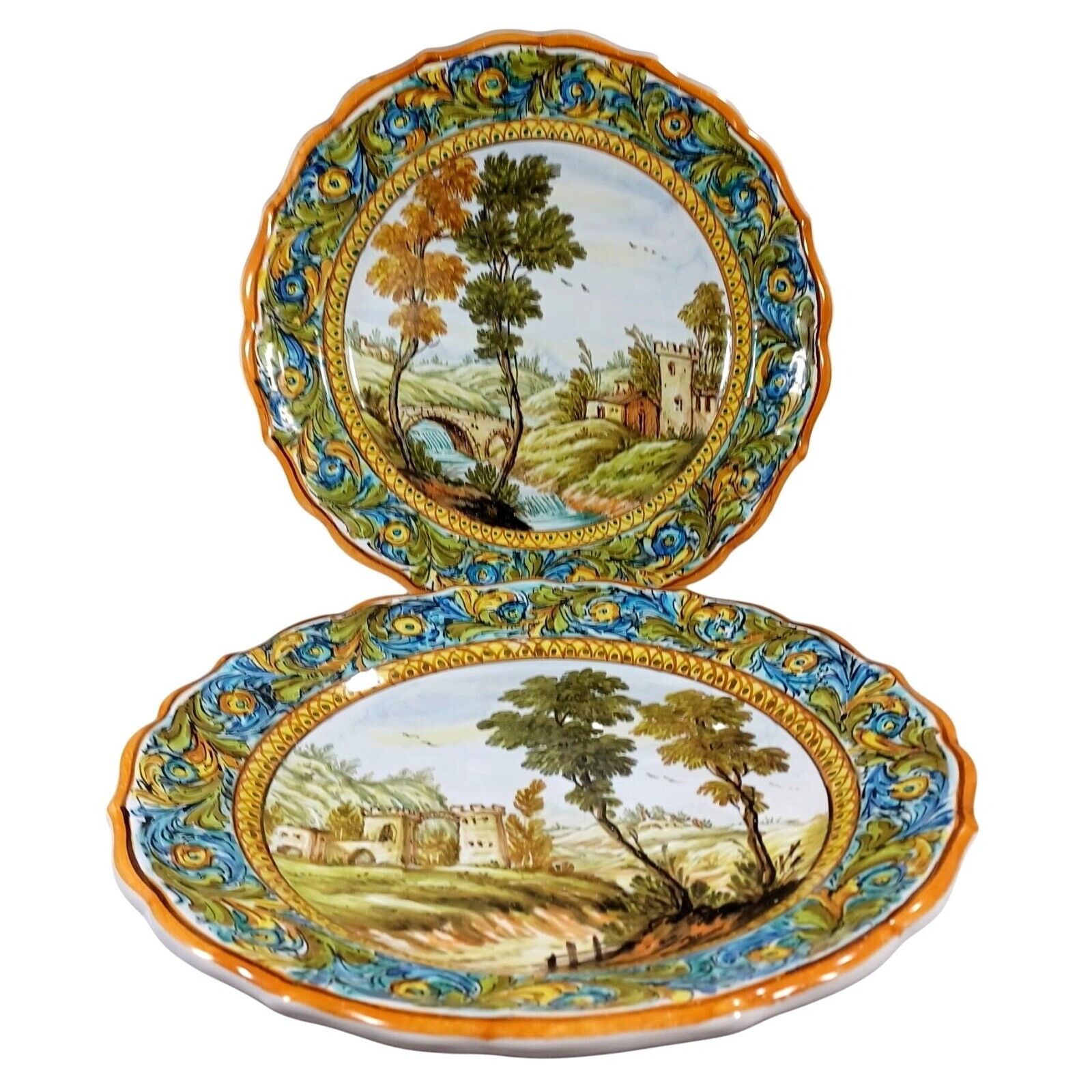 Coordinating Different Cottura Deruta Italian Countryside Faience Pottery Plates