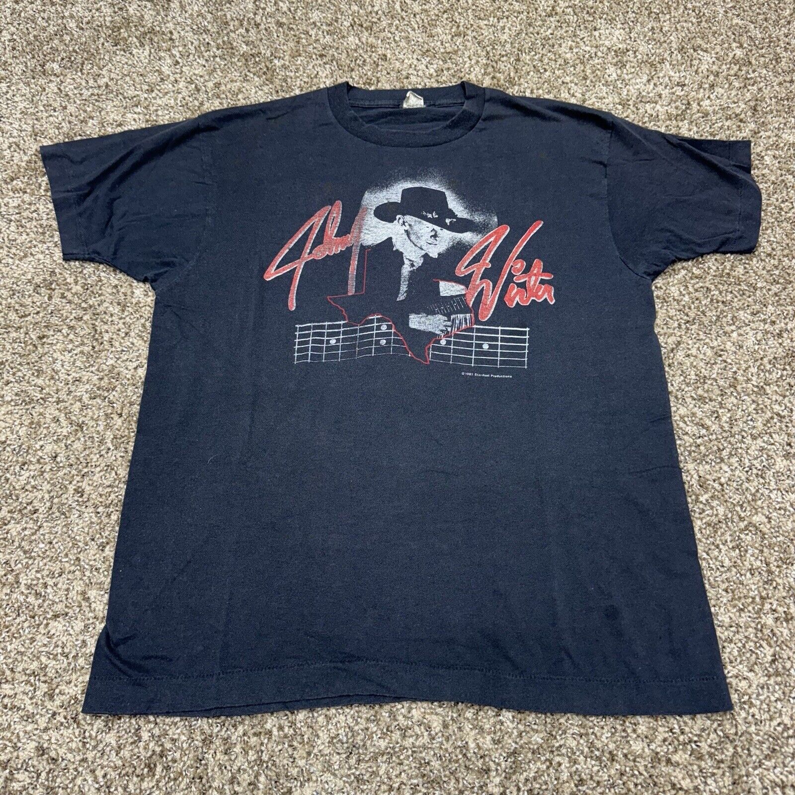 Vintage 1987 Johnny Winter Rock The Nation Tour \'87 T-Shirt Single Stitch Sz Lg