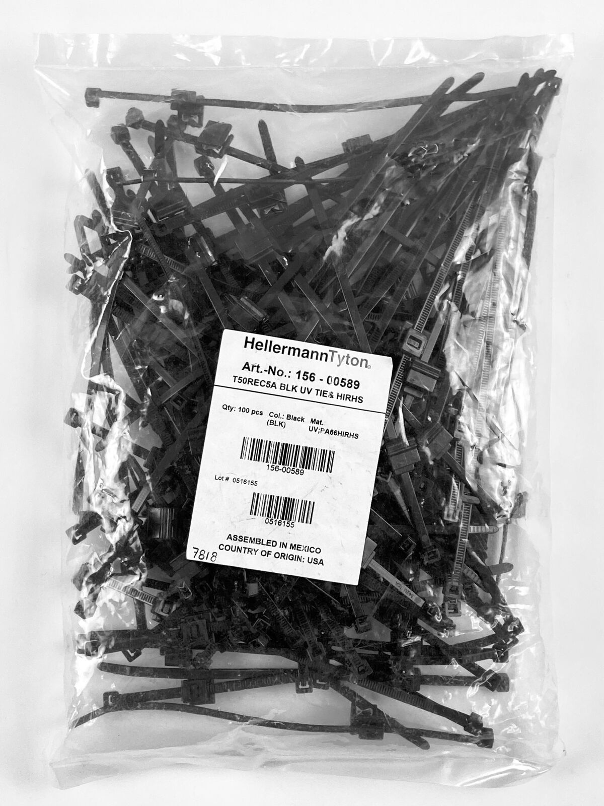 Hellermanntyton 156-00589 2 Cable Tie Mounts and Edge Black 8 inch 50lb 100-Pack