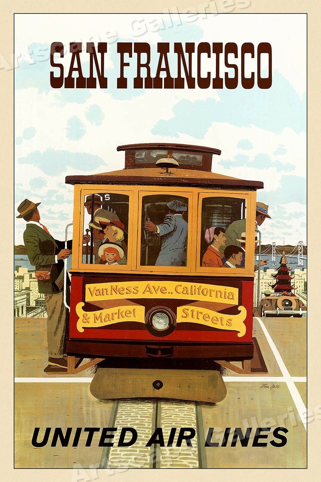 1962 San Francisco Cable Car Vintage Style Travel Poster - 16x24