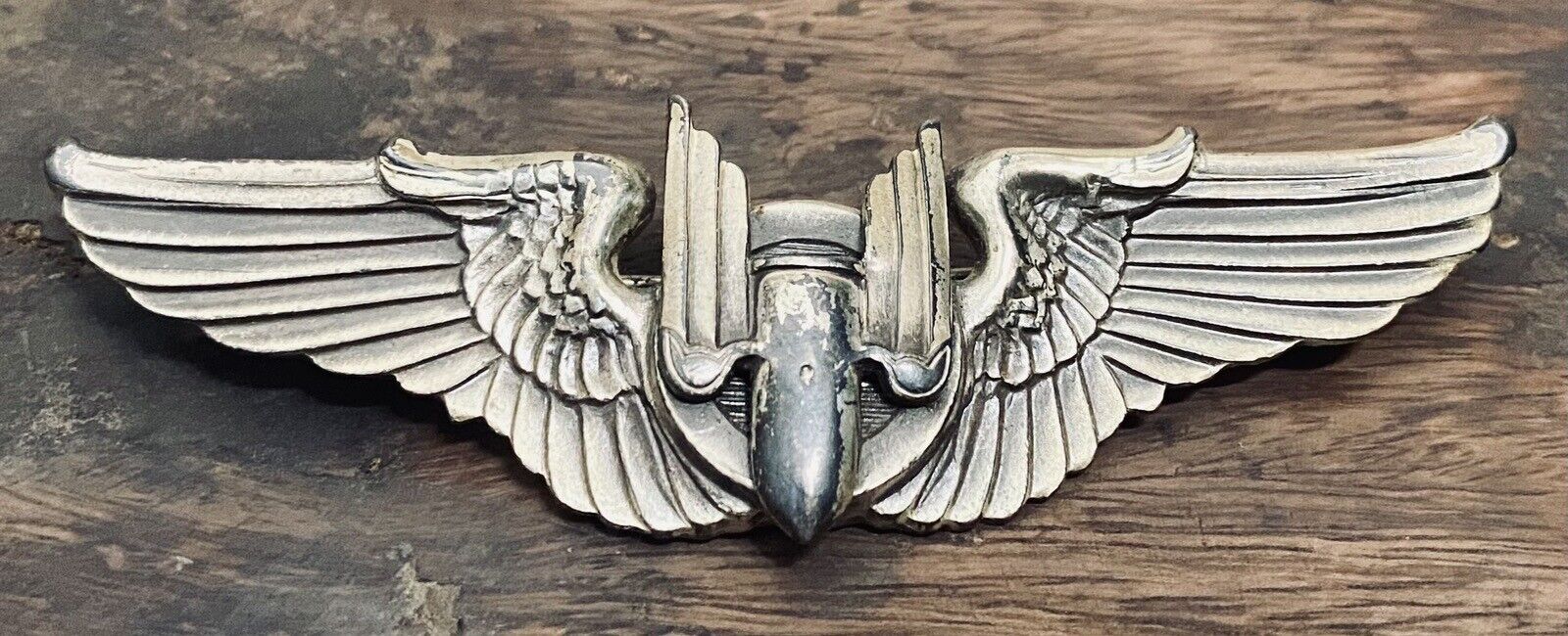 Sterling Silver WW2 Aerial Gunner Wing 3” Full Size Amcraft pattern Pin Back