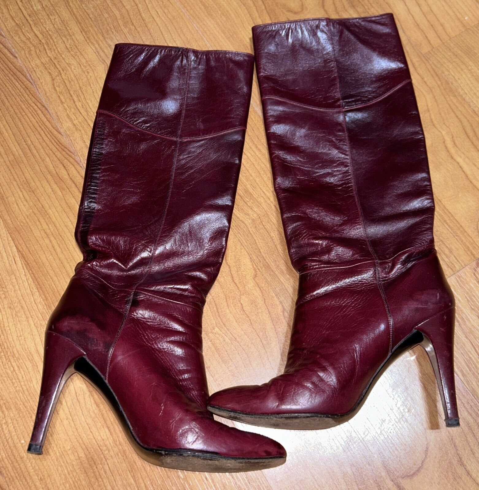 Vintage Charles Jourdan Italian Leather Burgundy Knee High Boots Size 6.5