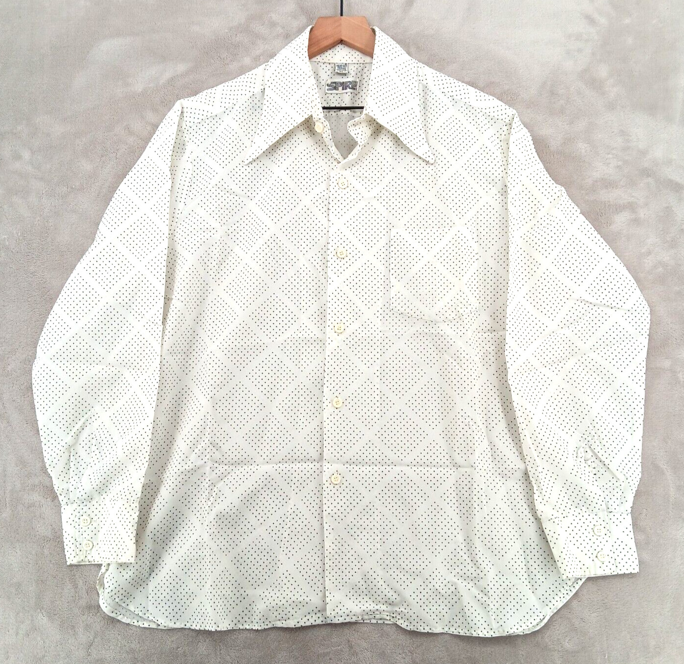 Spire California Disco Shirt XL White Polka Dot Dagger Collar Very Thin Vintage