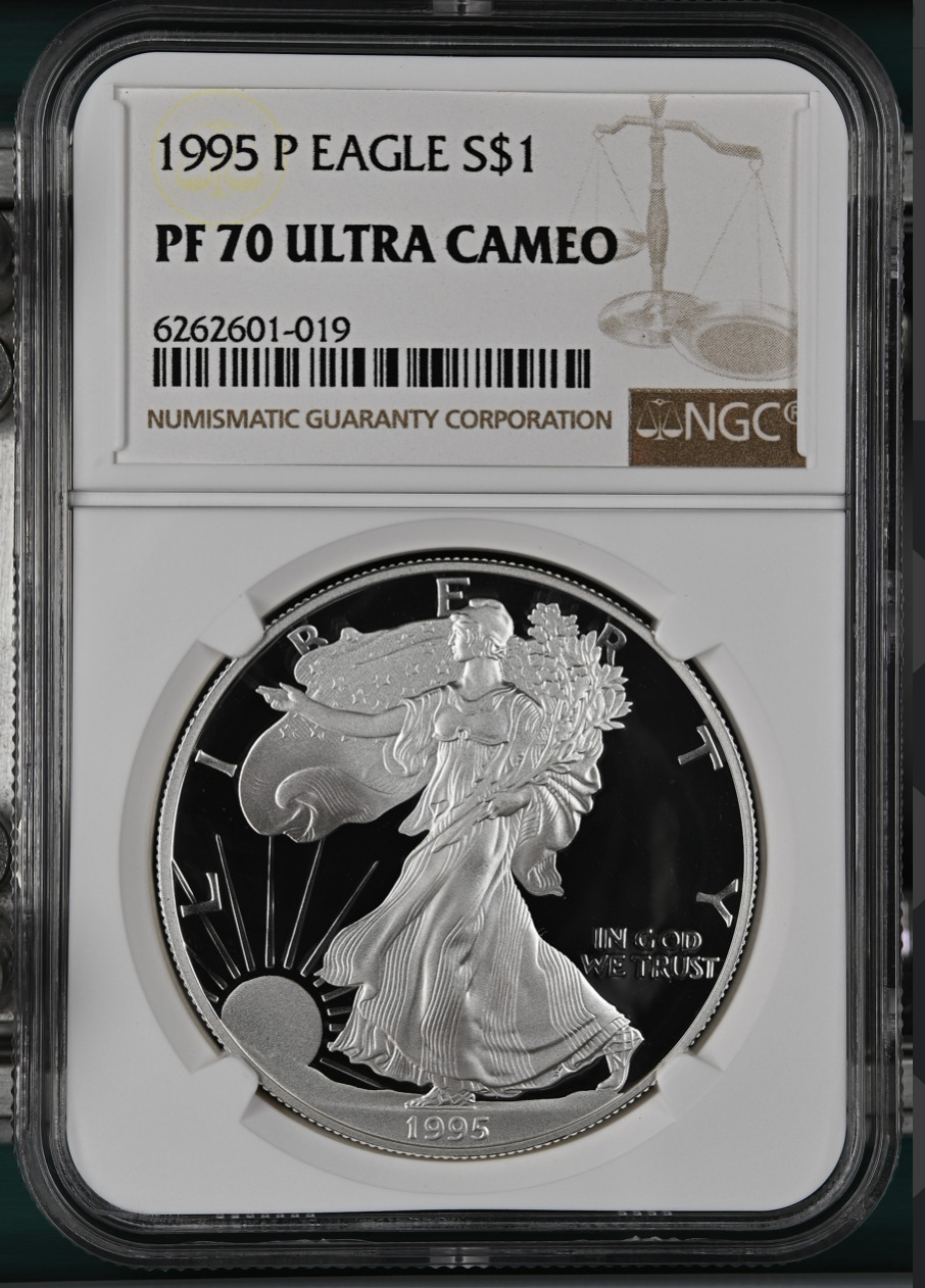 PF70 UCAM 1995-P American Silver Eagle - Brown Label NGC Spot Free White