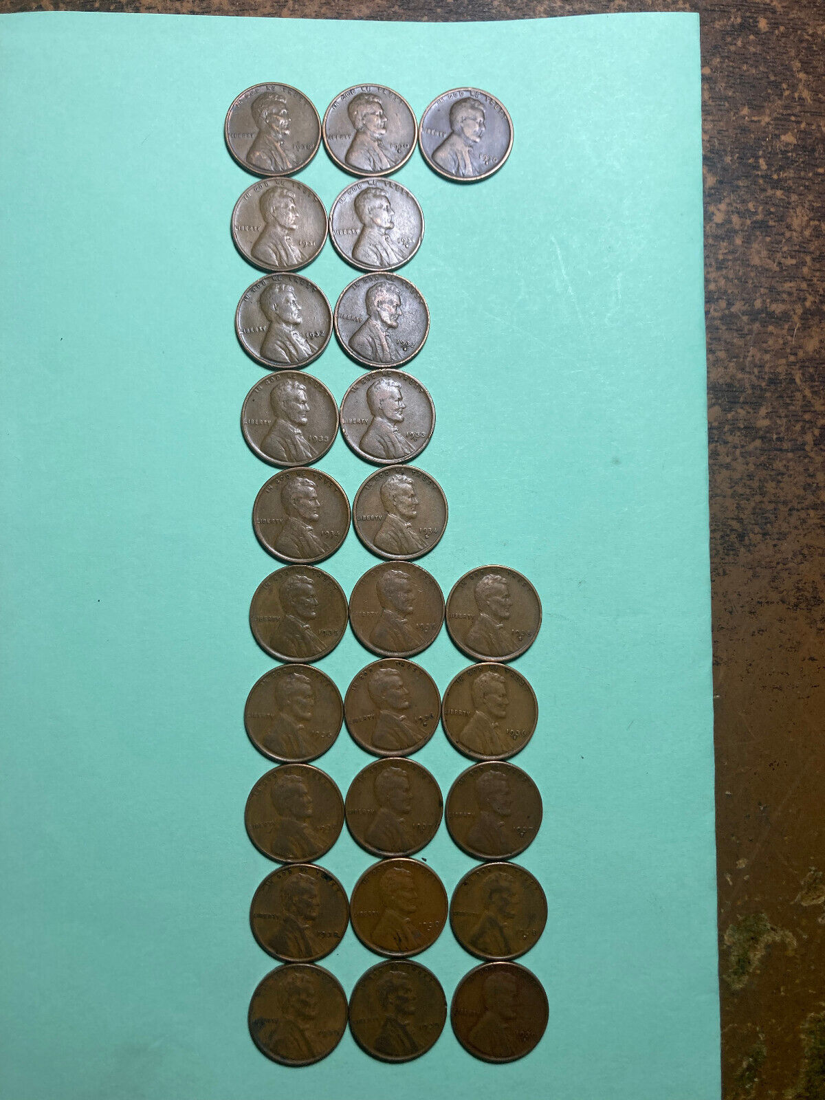1930PD-1939PDS  26 LINCOLN WHEAT CENTS, near complete 30\'s set, except for 31-S