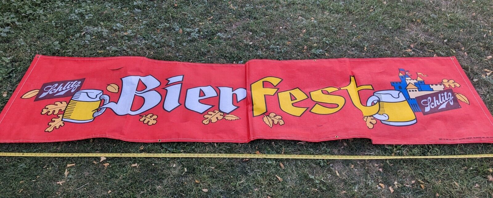 Schlitz Beer Bierfest vintage 1969 outdoor  Banner 11ft.x3ft. New in tube.