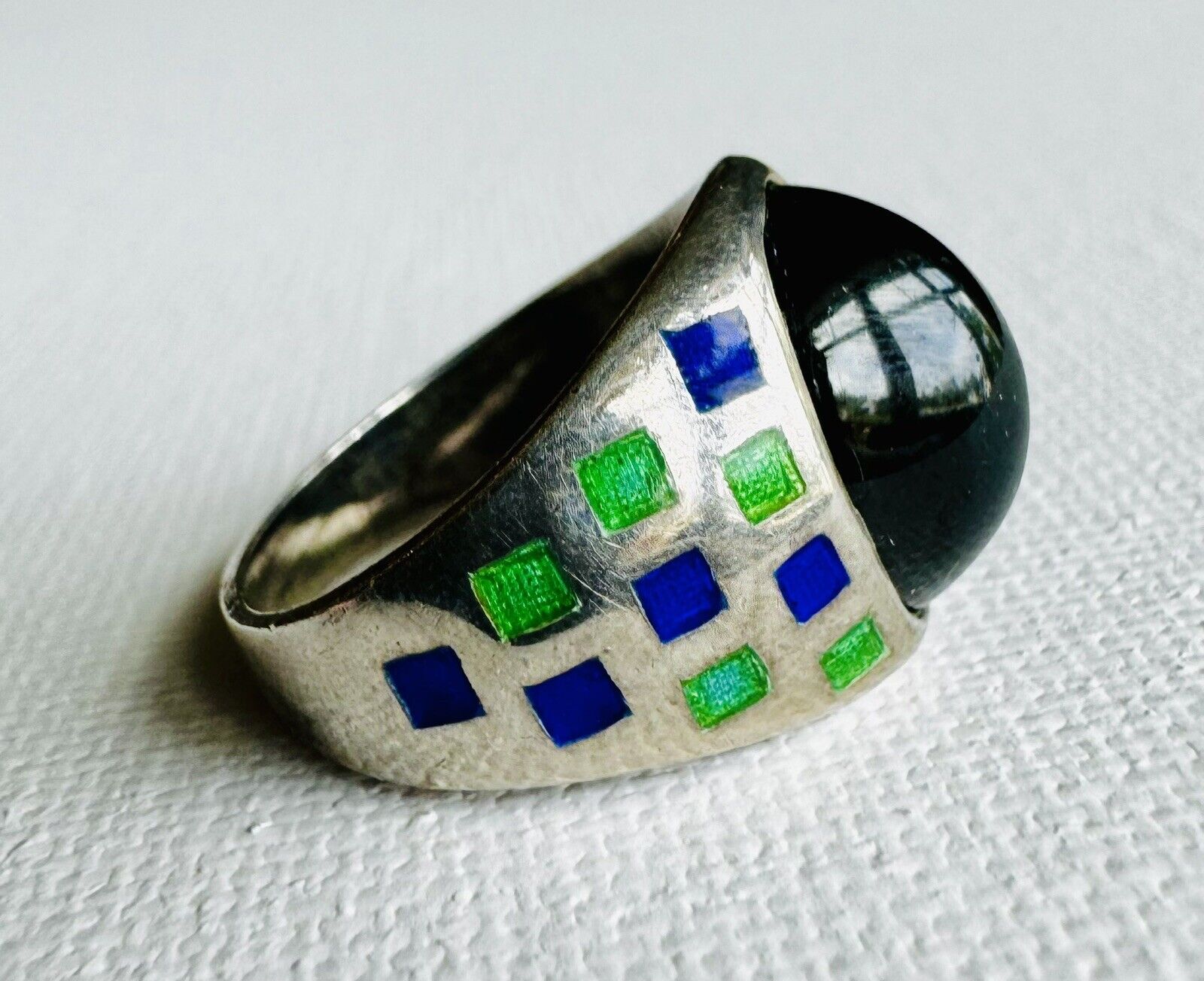 Antique J.E.C. And Company Silver Enamel Ring