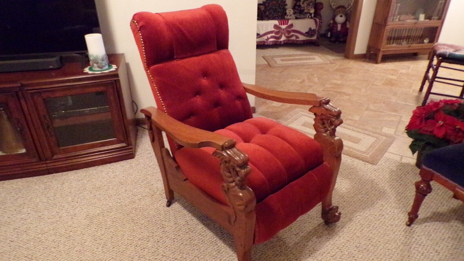 Vintage 1900s Oak Morris Reclining Chair 
