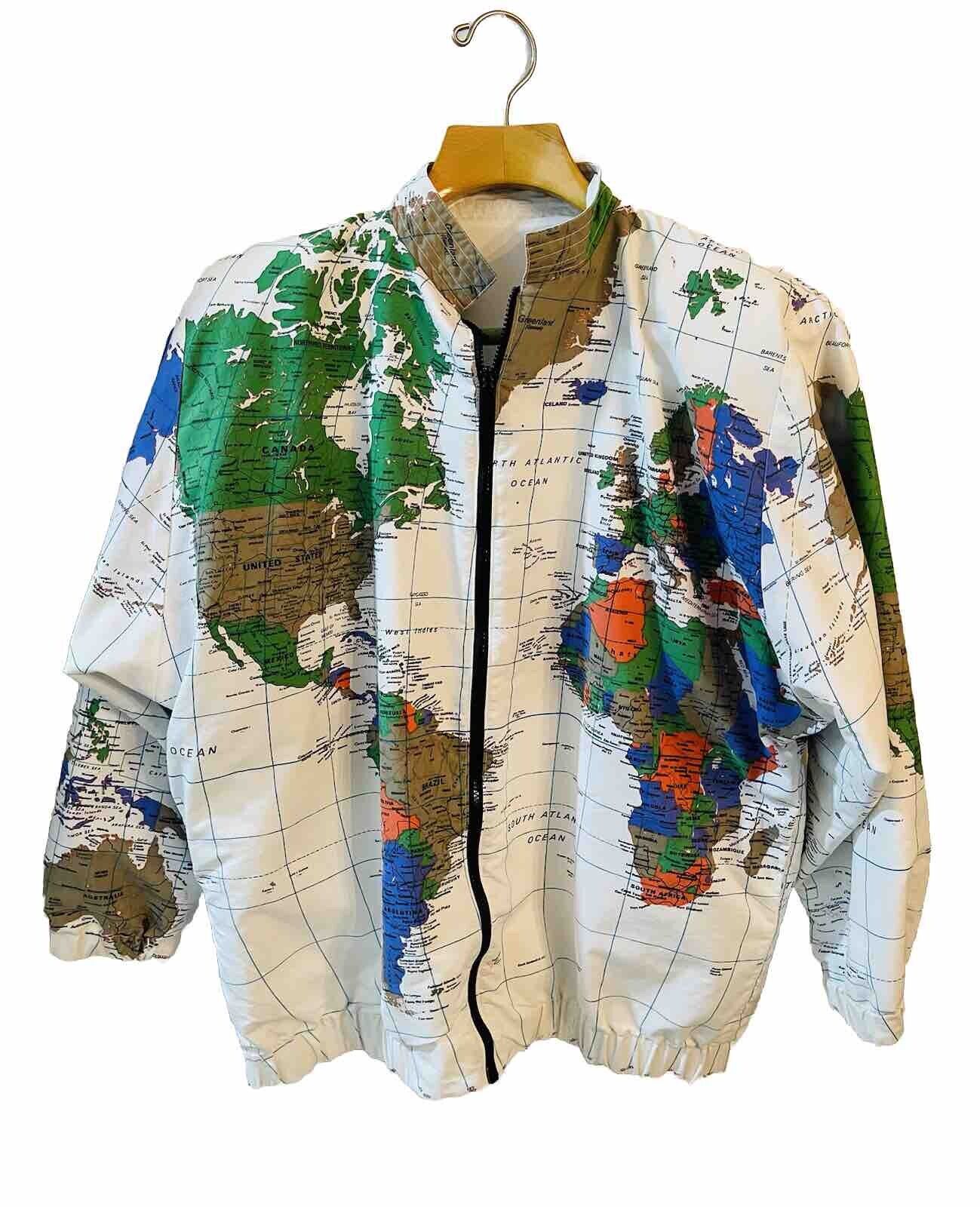 Vintage  Wearin The World Tyvek Jacket Men\'s XXL Kurt Cobain World Map USA Made