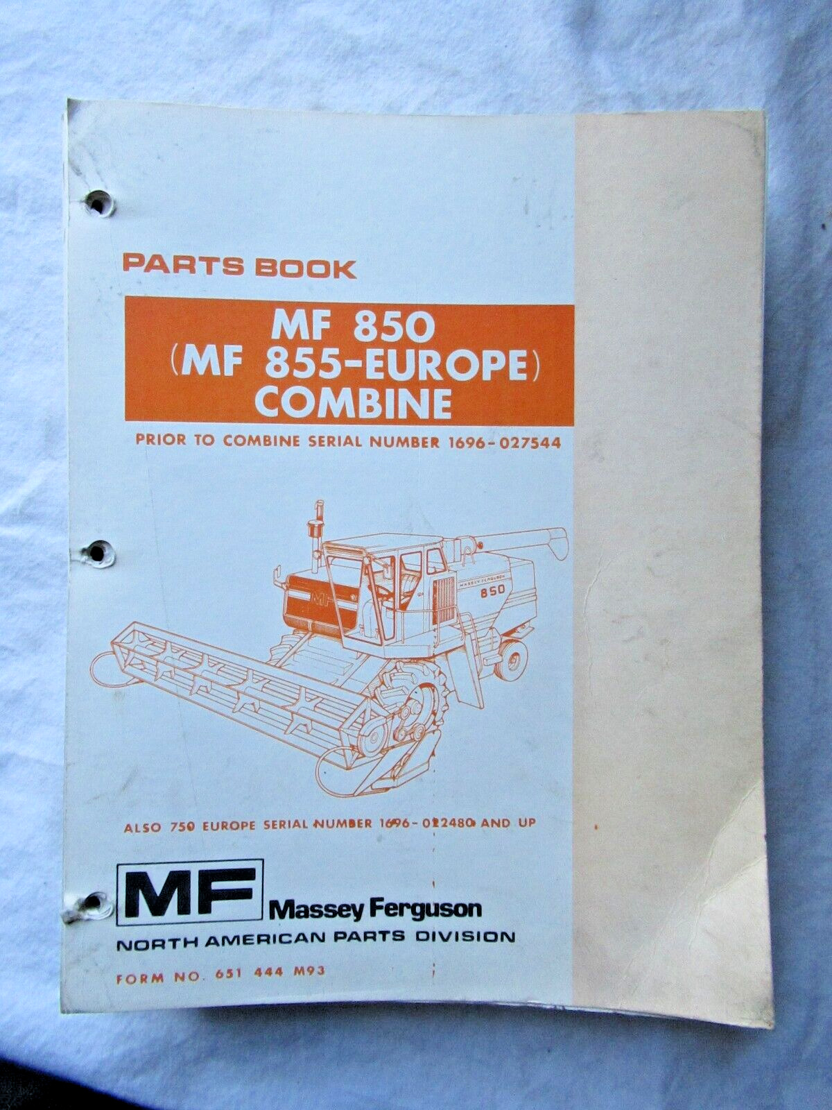 1985 Massey Ferguson MF850 Combine Parts Book Catalog Manual MF855 - Europe