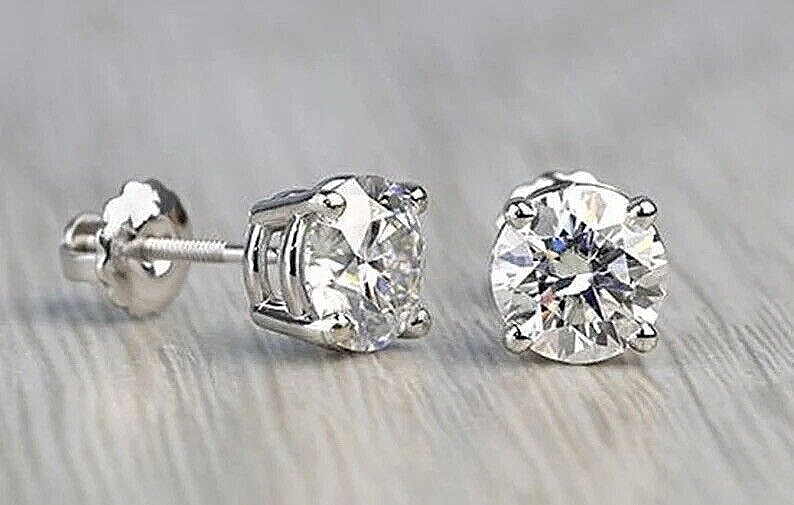 2 Ct Round Cut VVS1/ D Lab Created Stud Earrings 14K White Gold 7mm Screw Back