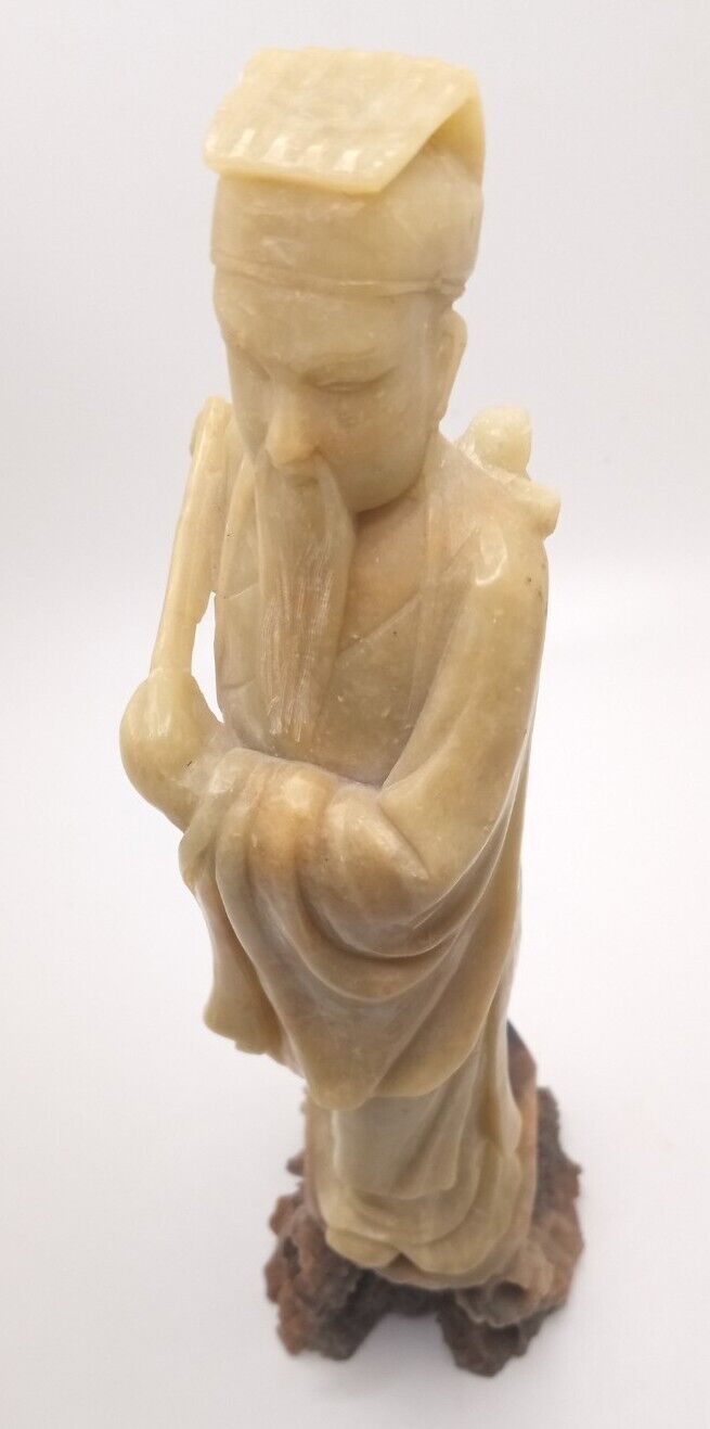 ANTIQUE CHINESE SOAPSTONE HAND CARVED SAGA STATUE ZUHGE LIANG 8.5\