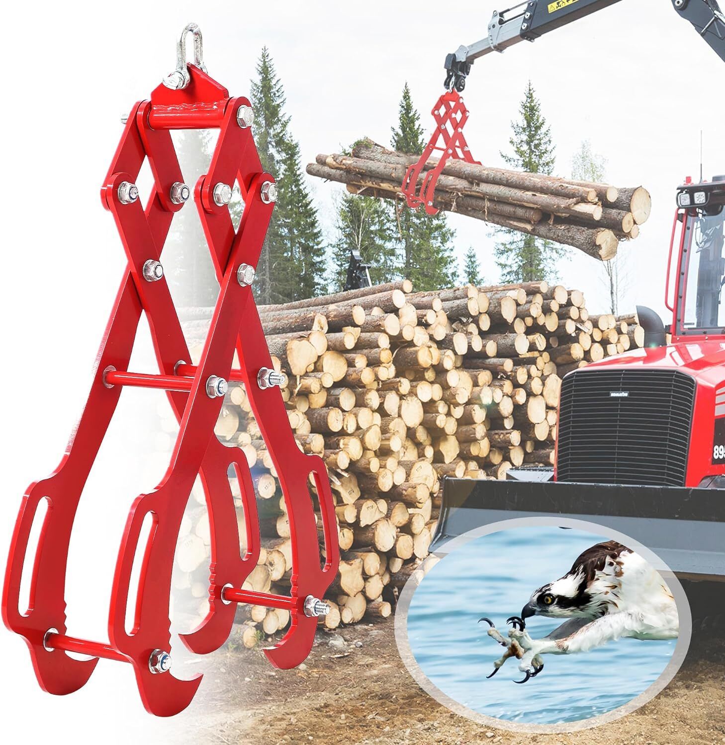 4 Claw Timber Claw Hook 36in Log Lifting Tongs Grapple Claw Lumber Skid Grabber