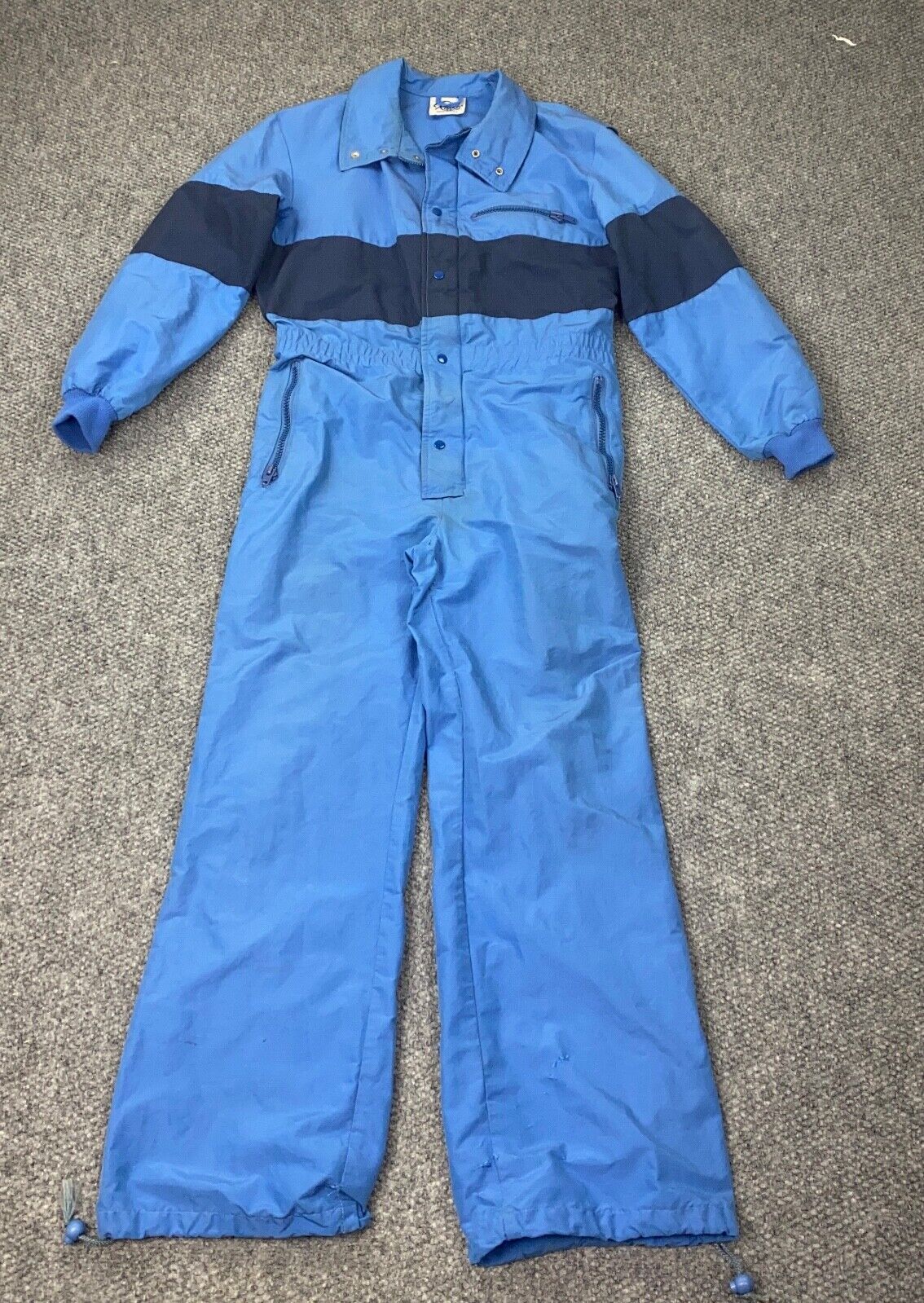 Vintage Roffe Snowsuit Mens Small Blue Made in USA 70s 80s Lightweight One Piece