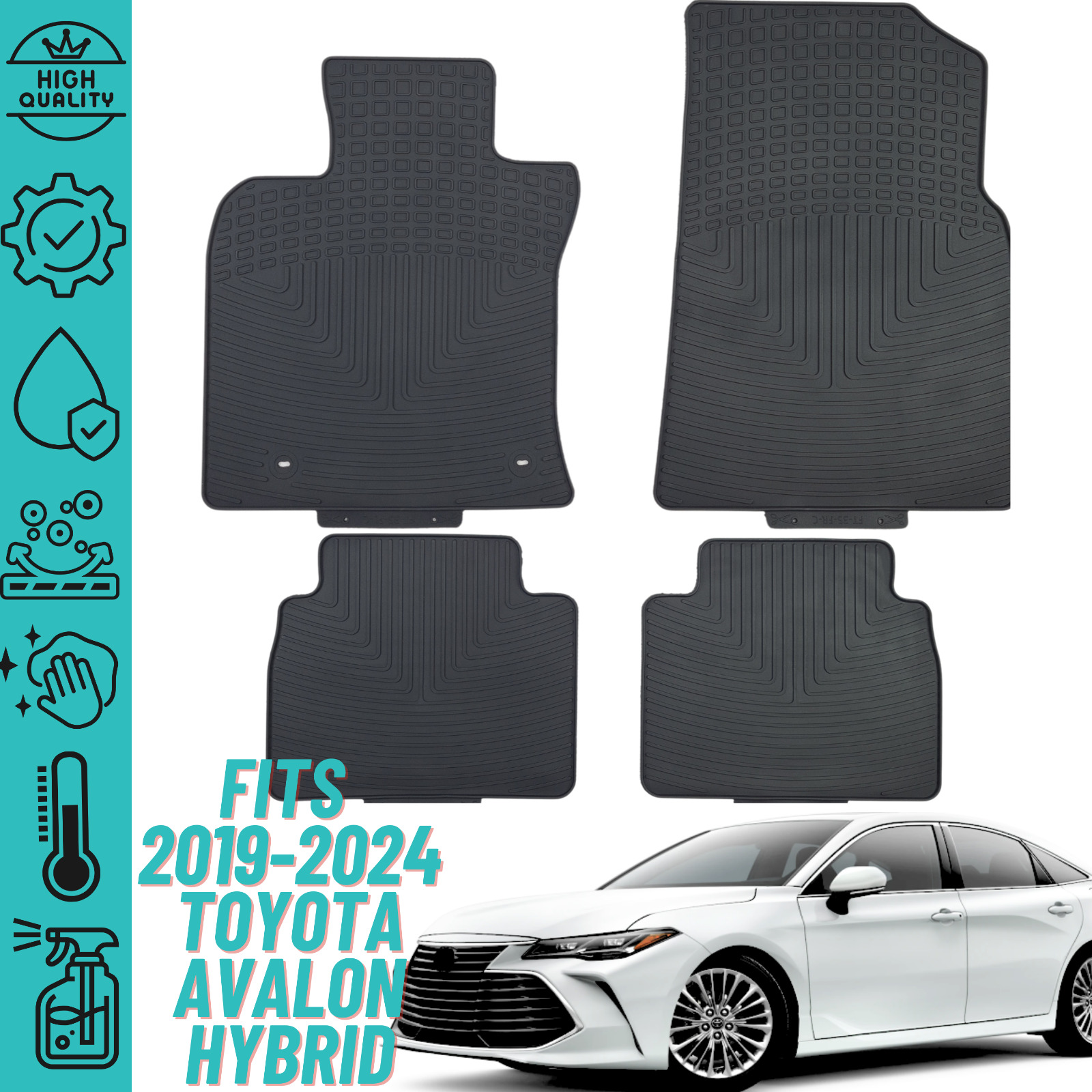 Floor Mats For Toyota Avalon Hybrid 2019-2024 Heavy Duty All Weather Liner 2-Row