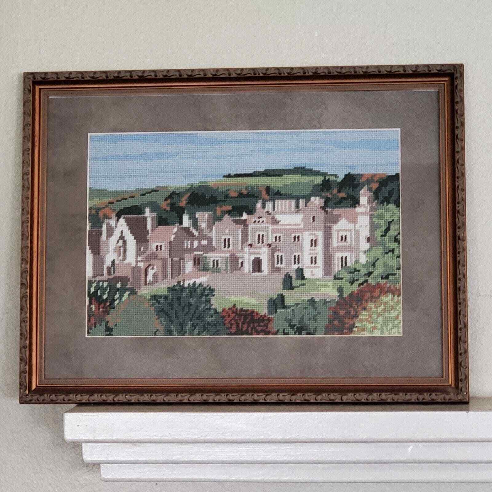 Vintage 1971 Handmade Embroidery Castle At Scotland Framed ART 22.5x17\