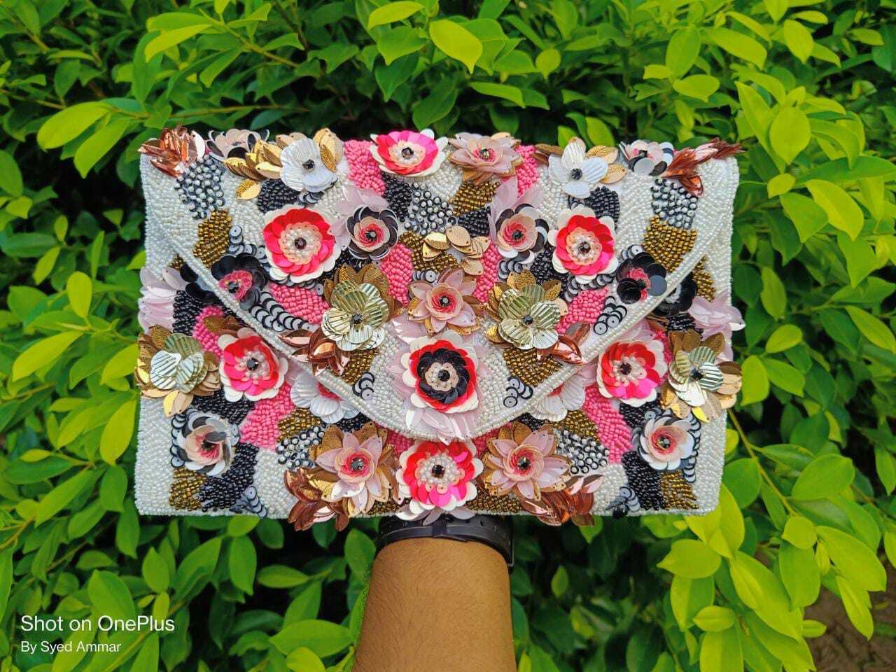 Party Bag Clutch type embellishment envelope shape BOHO Floral Sequin Sling Bag 