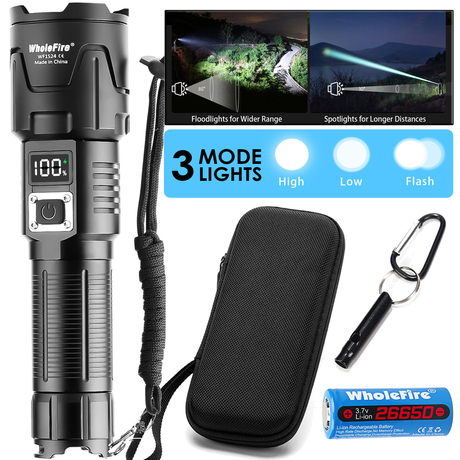 5000000 Lumens LED Flashlight Rechargeable Super Bright Tactical Camping Torch