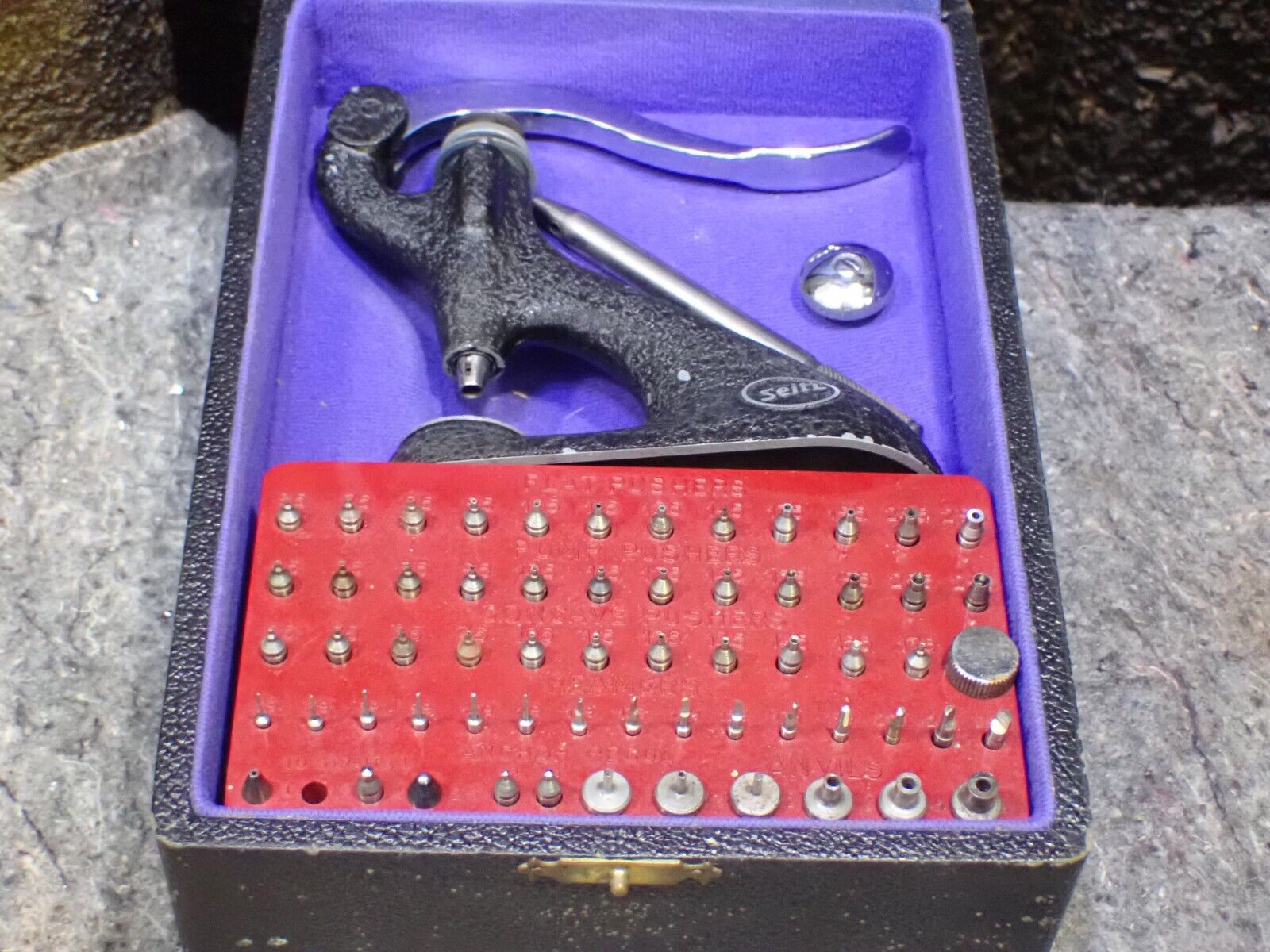 Vintage Seitz Watchmakers Jeweling Tool Looks Near Complete Set VG + Extras