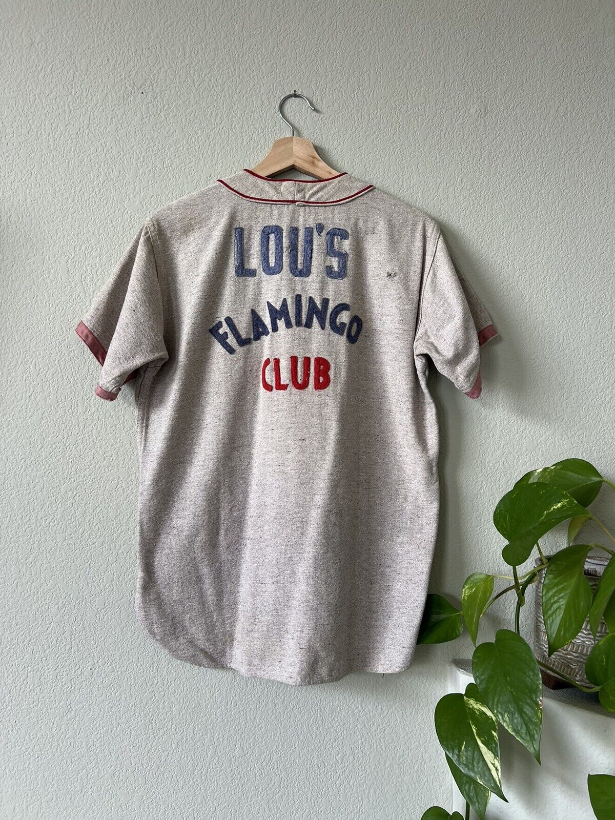 Vintage 1950s Lou’s Flamingo Club Wool Baseball Jersey