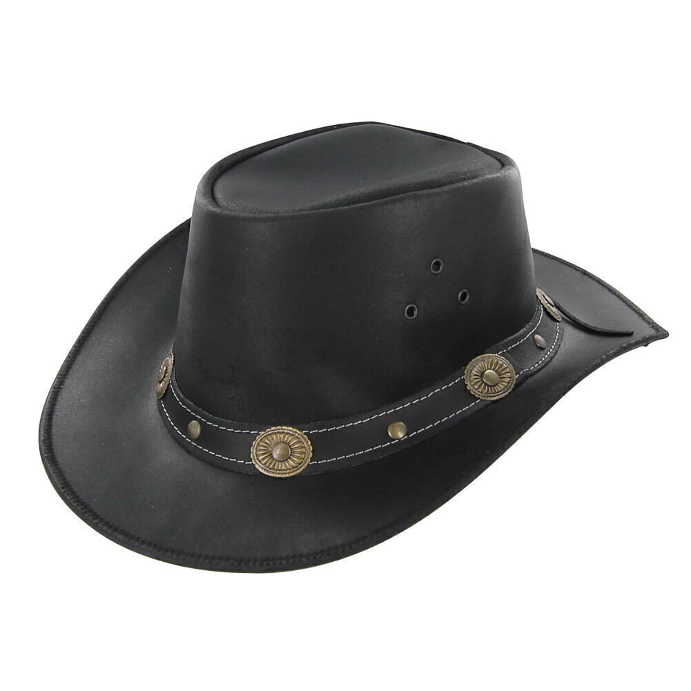 Mens Faux Leather Fashion Bucket Cap Cowboy Fedora Hat Wide Brim Outdoor Hats