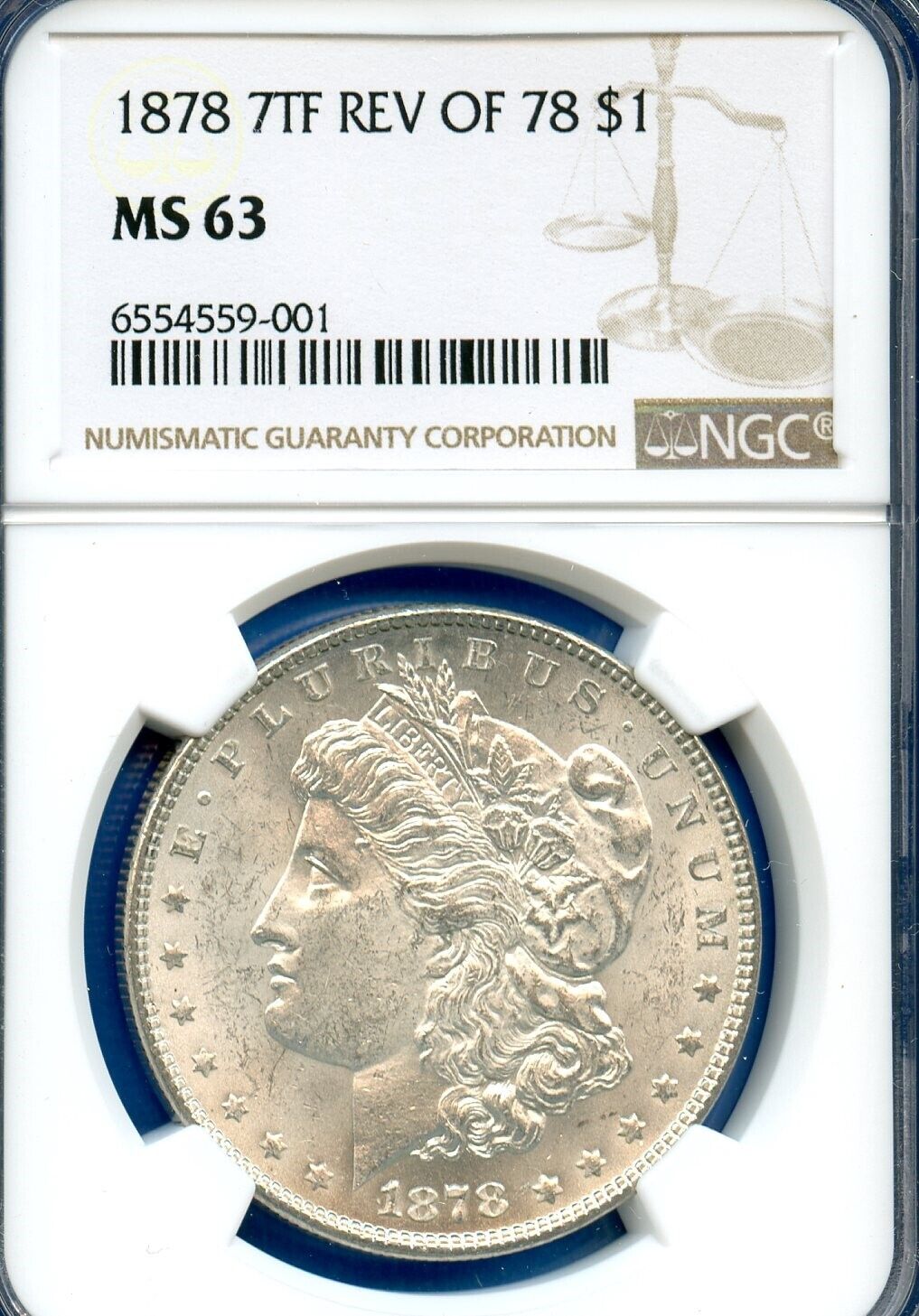 1878 P NGC MS63 7TF Rev 78 Morgan Silver Dollar $1 1878-P 7TF MS-63 Rev of 78