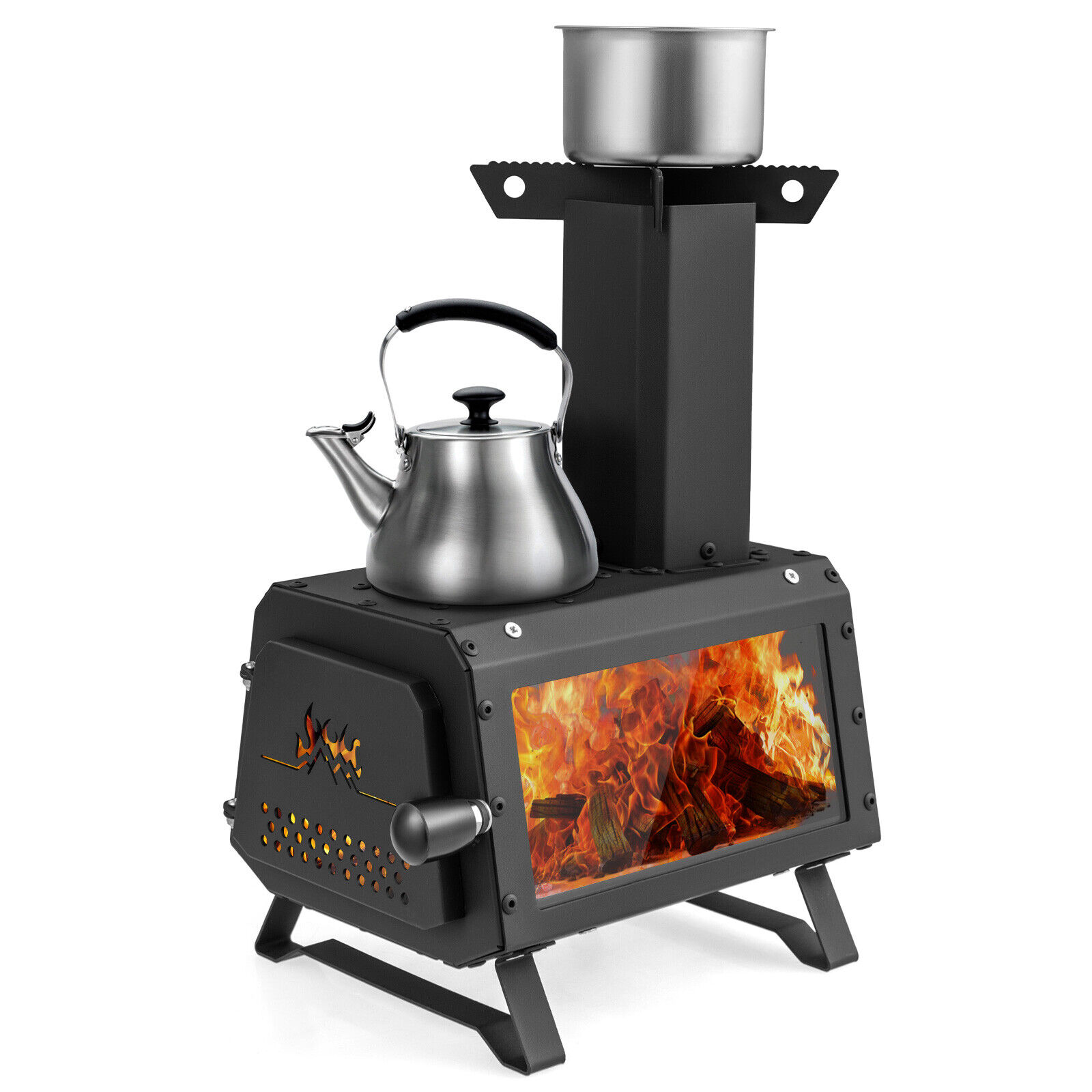 Portable Wood Burning Stove Wood Camping Stove Heater with 2 Cooking Positions