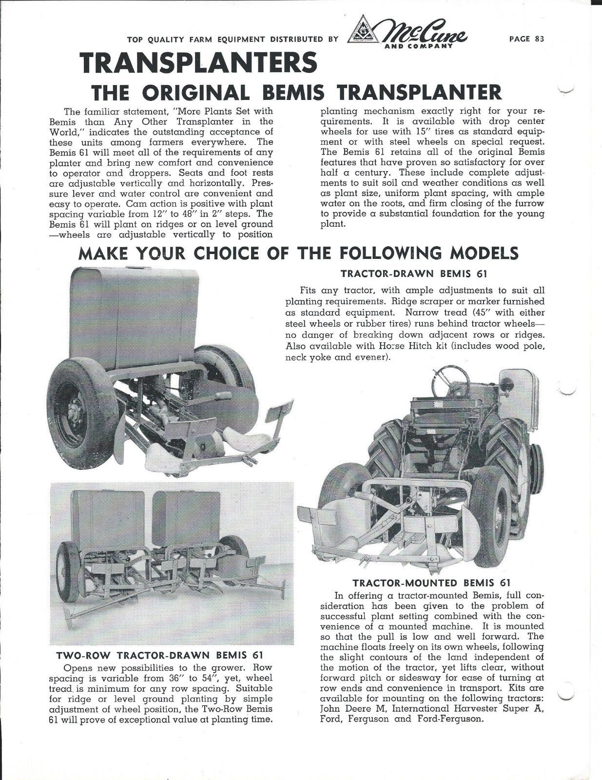 Farm Equipment Brochure - McCune - Bemis Transplanter - Freeman Wagons (F4601)