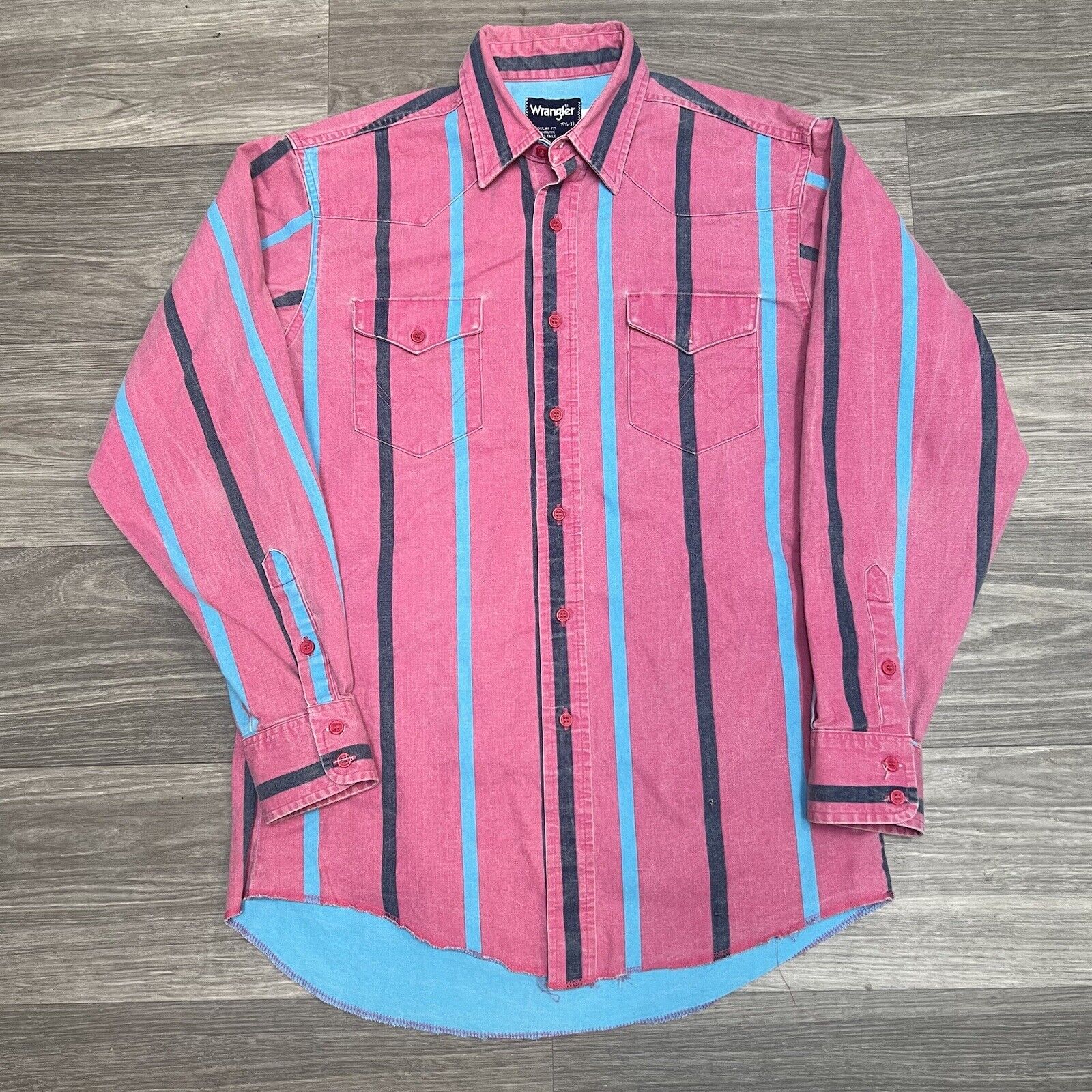 Vintage Wrangler Brush Popper Shirt Mens 15.5-33 Pink Stripe XLlong Tail Cowboy