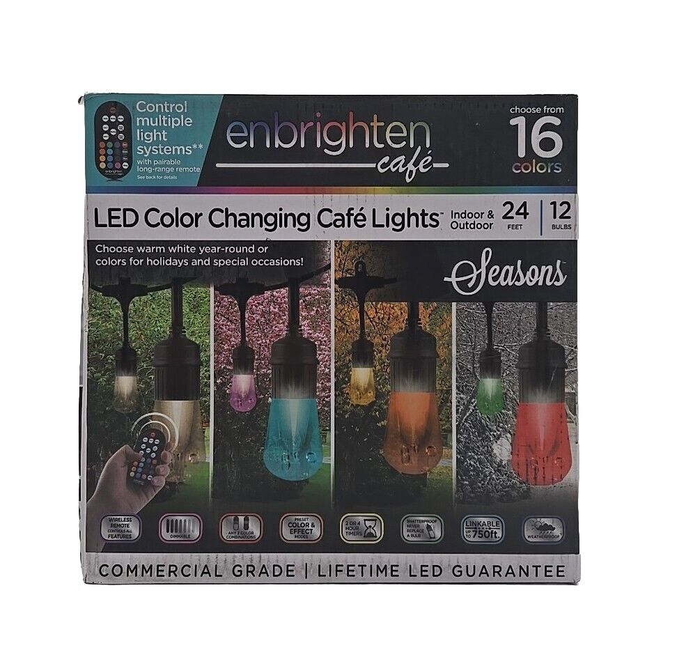 Enbrighten 12bulb 24ft Indoor/Outdoor Black Vintage Color Changing LED Lights