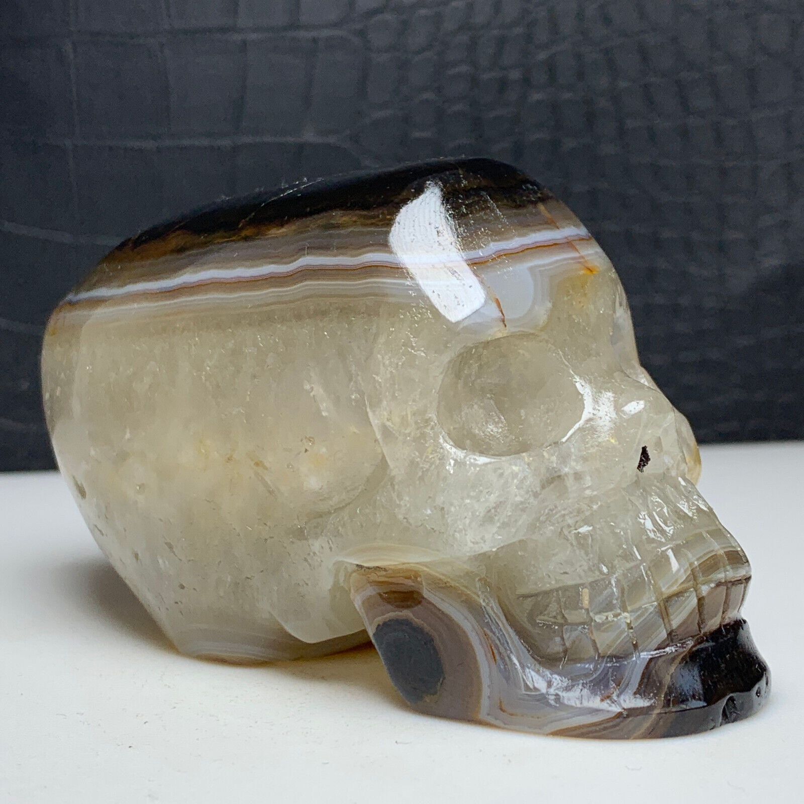 377g Natural Crystal Specimen. Geode Agate. Hand-carved. Exquisite Skull.gift.QJ