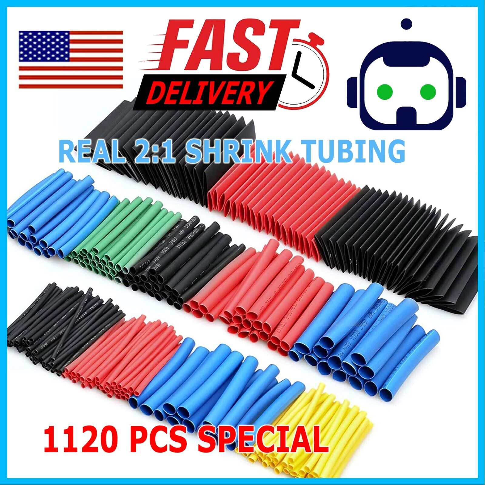 1120 Pcs Heat Shrink Tubing Sleeve 2:1 Shrinkable Tube Wire Cable Assortment Kit