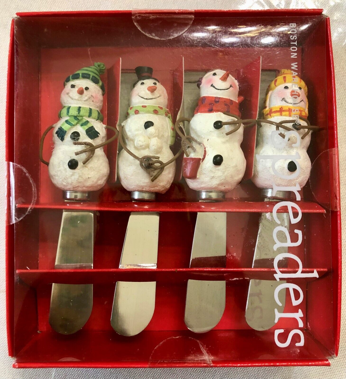 Boston Warehouse Stainless Steel Snowman Cheese Spreaders - 2004 - Set of (4)