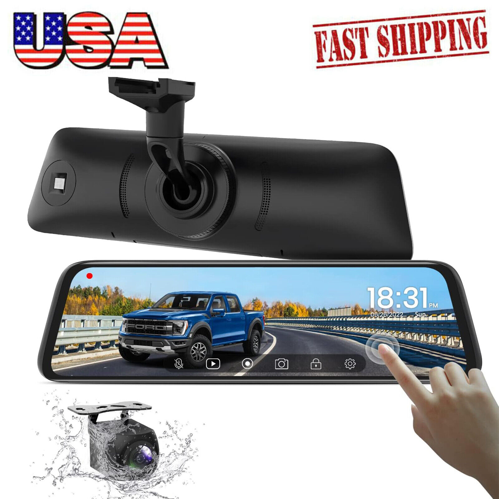 AUTO-VOX T9 HD 9.35\'\'1080P OEM Rear View Mirror Smart Touch Screen Backup Camera