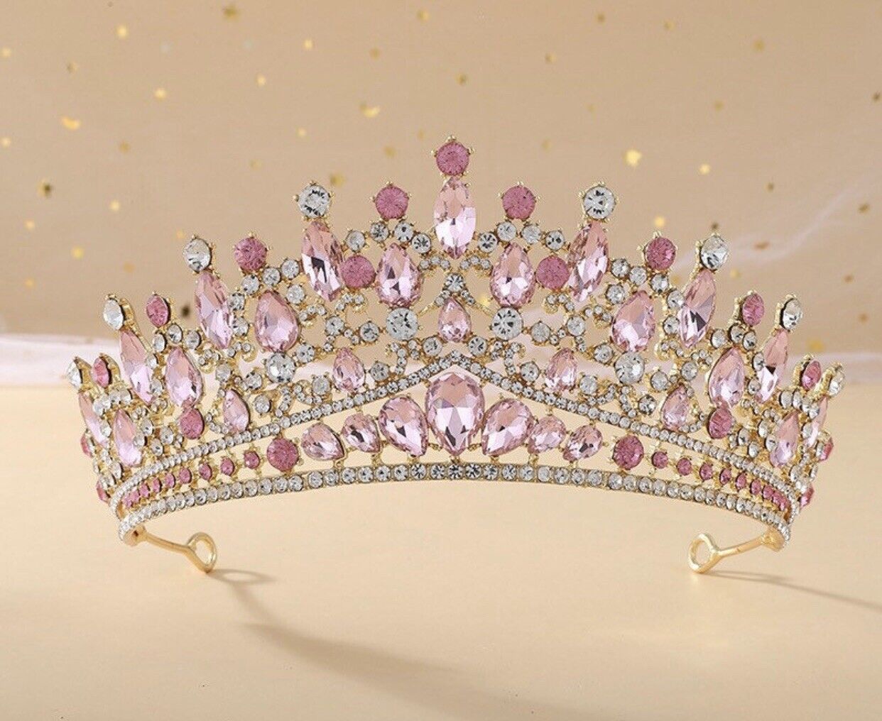 Pink Baroque Wedding Crown Tiara Crystal Vintage Bride Tiara Bridal Headpieces