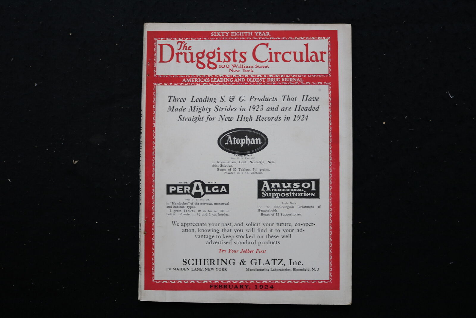 1924 FEBRUARY THE DRUGGISTS CIRCULAR MAGAZINE - S&G PRODUCTS COVER - SP 4188M