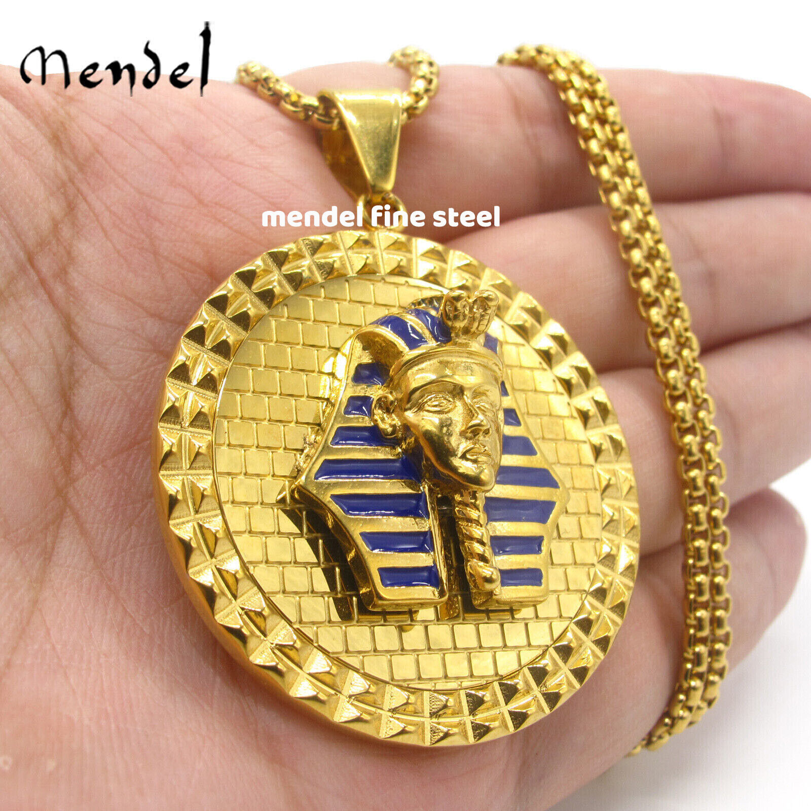 MENDEL Mens Egyptian Gold Plated Tone Pharaoh King Tut Hip Hop Pendant Necklace