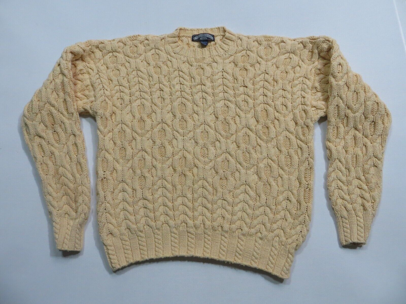 Thornton Bay Fisherman Sweater Mens Large Cable Knit Crew Neck Pullover Beige
