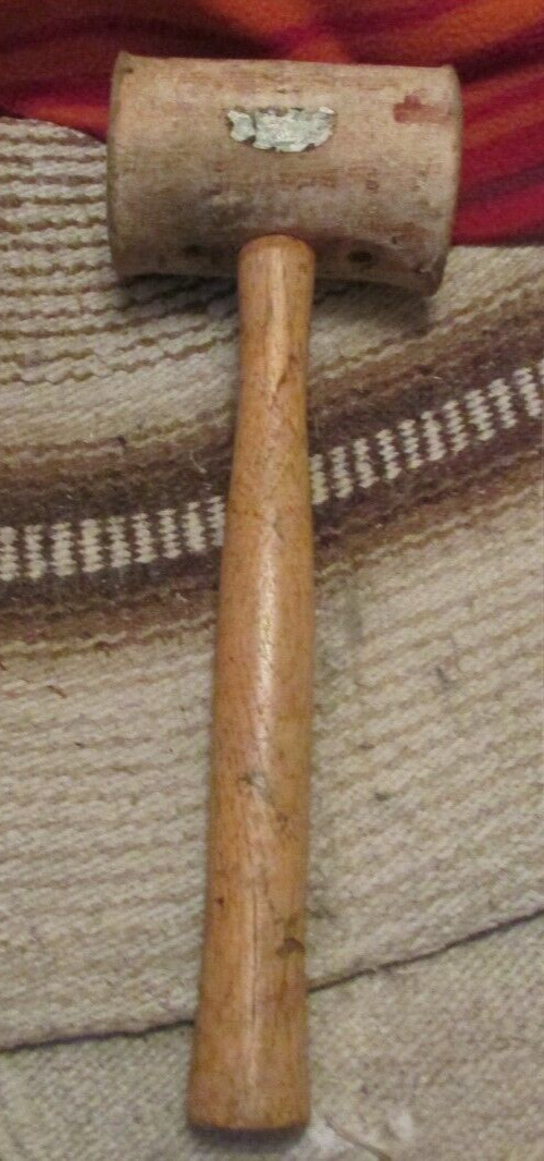 antique leather headed hammer wood handle  13\