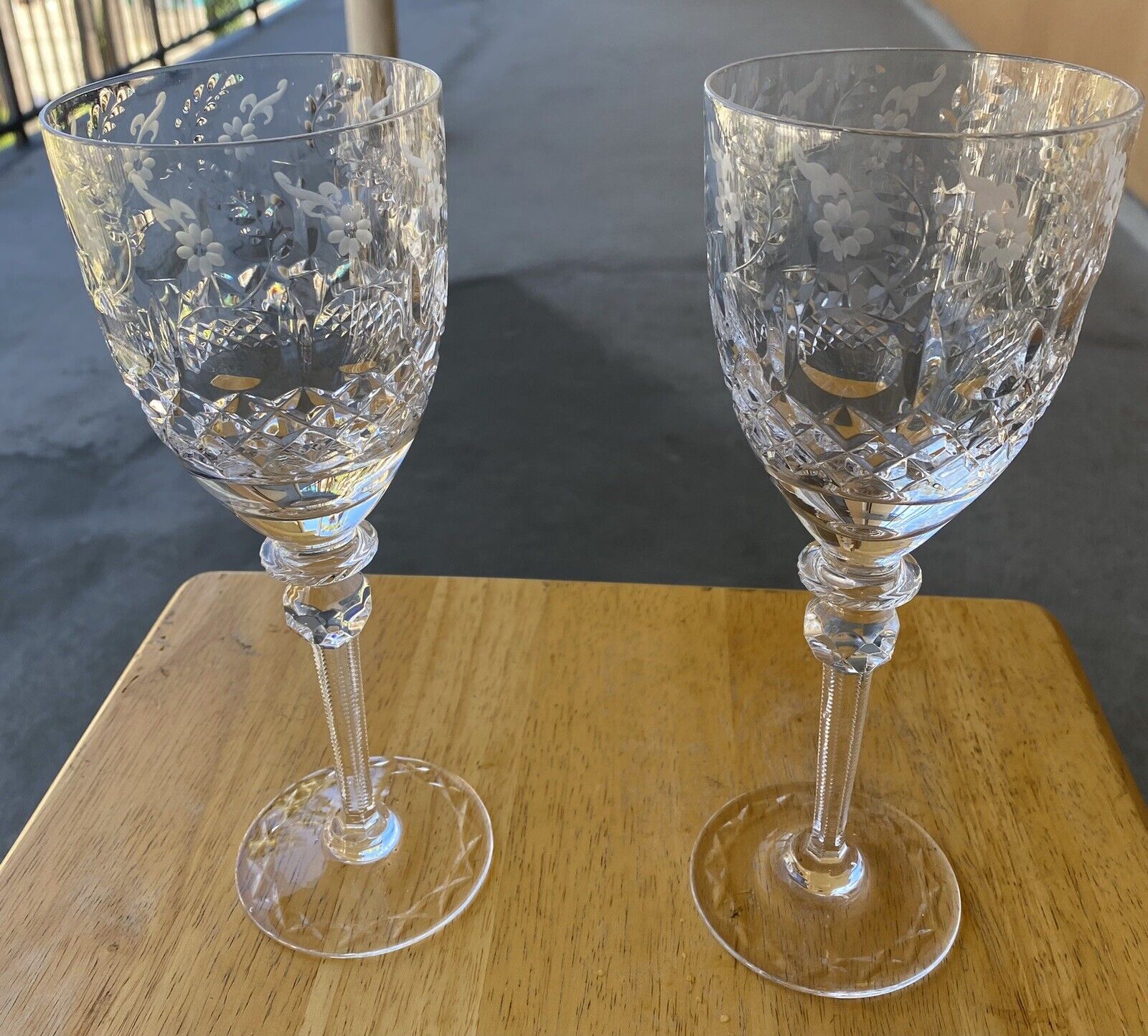 Vintage Rogaska Gallia Cut Crystal Water Goblets Glasses Set Of 2 9 1/4” tall