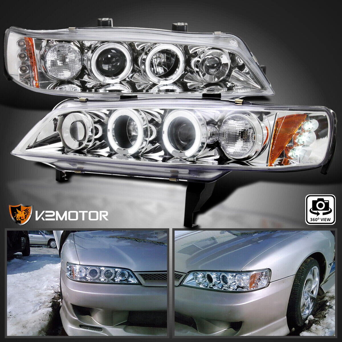 Fits 1994-1997 Honda Accord LED Halo Projector Headlights Lamps Left+Right 94-97